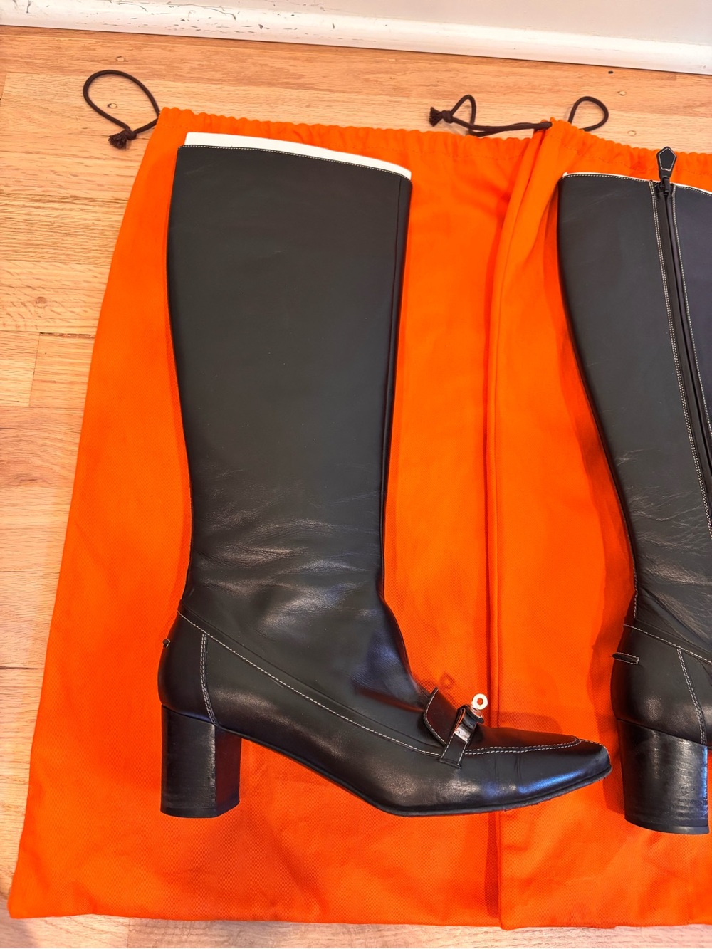 Hermes black leather tall boots with silver colored buckle detail size EU 39 - Picture 6 of 16